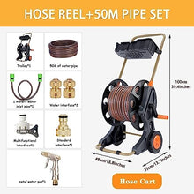 VIXARKO Outdoor Portable Hose Cart,Water Hose Cart with Wheels Movable Garden Hose Reels with Wheels Household Car Washing Artifact Storage Rack Hose Reels (Color : Black, Size : Hose Reel+50m Pipe)