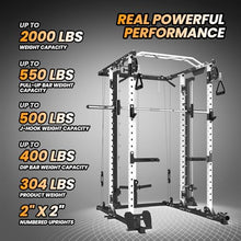 STMHOM Power Cage Smithbar White, 2000 Lbs Power Rack with Cable Crossover System, Multi-Functional Squat Rack with LAT Pulldown for Home Gym