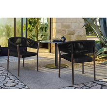 Pemberly Row in-Outdoor Dining Chair Set of 2, 18 in Seat Height, Dark Eucalyptus Wood Frame, Black Rope Finish, Stackable Breathable Design, Weather-Resistant Patio or Indoor Seating