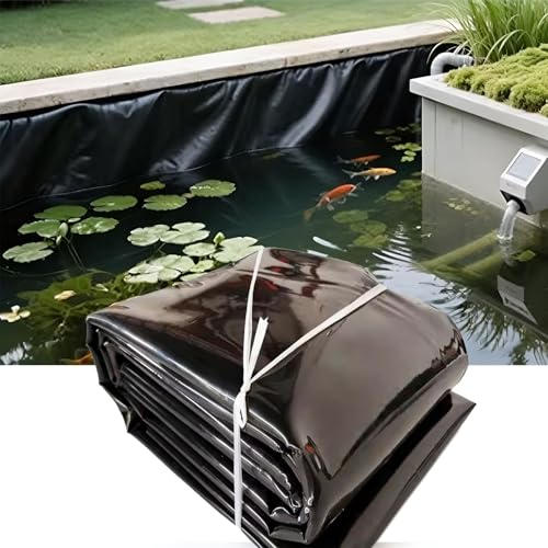 Renmlion Heavy Duty Black Polythene Sheet - Koi Fish Ponds Membrane Waterproof Flexible Pond Liner 0.13mm Thick - Heavy Duty Impermeable Film for Water Garden Pond Tarp(32.8x49.2ft)