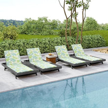 Merax Acacia Wood Chaise Lounge Chair Outdoor Set of 4, Patio Recliner with 4 Position Adjustable Backrest and 1.57" Thick Double-fold Cushion