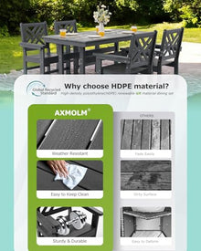 AXMOLM 10 Piece HDPE Outdoor Dining Set for 8, Patio HDPE Furniture Set with 2 Table and Umbrella Hole, Outdoor Table and Chairs for Garden, Poolside, Backyard, Deck
