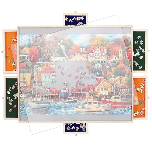 Jighaus Jigsaw Puzzle Board Table with Cover Mat & Storage Drawers Natural/1000 Pieces