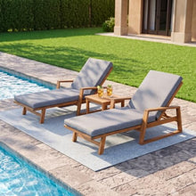 Christopher Knight Home Barde Set of 2 Patio Chaise Lounge Chair Outdoor with Cushion, Acacia Wood Poolside Sun Lounger with Armrests, 4-Position Adjustable Backrest Pool Lounger, Grey + Teak