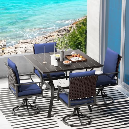 LEVELEVE 5 Piece Outdoor Patio Dining Set with 4 Swivel Chairs & Round Table Blue