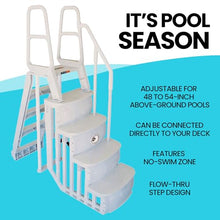 Main Access 48 to 54 Inch Step Ladder for Above Ground Swimming Pools with Mountable Smart Color Changing LED Light and Remote Control, White