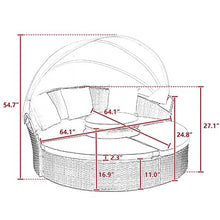 YWMLFZ 4 Pieces Patio PE Wicker Lounge Set,Round Sofa Bed with Cannopy, Cushioned, Adjustable Coffee Table