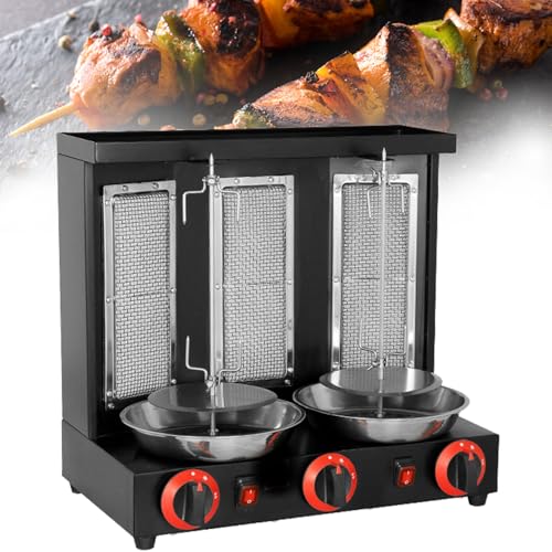 Countertop Vertical Rotating Rotisserie Oven,Automatic Rotation Vertical Kebab Grill,With Meat Catch Panand, Double Row Cooling Holes,360°All-Round Grilling,TripleHead-Black