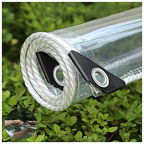Heavy Duty Waterproof PVC Transparent Tarpaulin Clear Vinyl Tarp Cover, 0.35mm Moisturizing Awning Canopy Patio Enclosure,Flower-Plant Leaf Covered Rainproof,Clear_2.4x3m/7.2x9ft (Clear 2x10m/6x30ft)