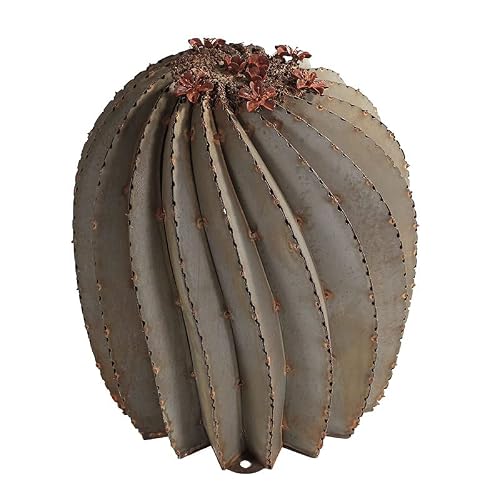 Desert Steel Fishhook Barrel Cactus - Indoor/Outdoor Metal Yard Art & Yard Decor, All Weather, Large (23" H x 20" W)
