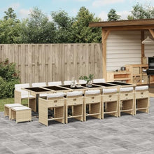 LPERTGFHU 17 Piece Patio Dining Set, Poly Rattan Outdoor Furniture, 16-Seater Garden Table and Chairs with Cushions, Space Saving Cube Design, Beige