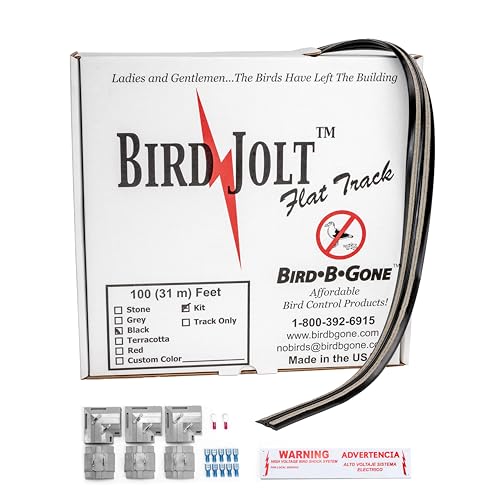 Bird B Gone - Bird Jolt Flat Track Kit (Black) - 100' - Low-Profile Electric Bird Deterrent - Virtually Invisible Behavior Modification - for Ledges, Signs & Roofs