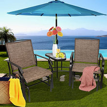 2-Person Patio Glider Chair, Outdoor Rocking Loveseat with Textilene, Outdoor Glider Bench with 2 Seats, Rocking Chair Swing and 1 Center Table with Umbrella Hole for Poolside, Porch, Backyard, White