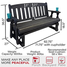 Amish Heavy Duty 800 Lb Mission Pressure Treated Porch Glider with Cupholders (5 Foot, Semi-Solid Black Stain)