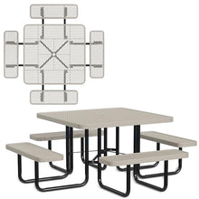 Leisure Craft 46" Square Metal Picnic Table with Bench for 8, Made in USA