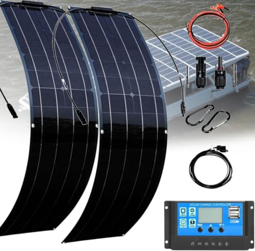 KZZAAO Ultra-Thin Solar Panel, 12V-24V PET Flexible Solar Panel Kit with 40A Controller, Flexible Monocrystalline Solar Panels, Suitable for Family