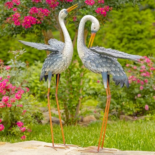 Zaer Ltd. Set of 2 44" Tall Blue and White Metal Egret Garden Figurines