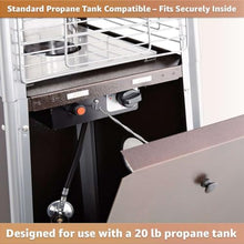 40,000 BTU Bronze Portable Propane Outdoor Patio Heater with Glass Flame Tube – Square Pyramid Freestanding Design with Wheels & Easy Ignition – Outdoor Heater for Deck, Patio, Poolside, Events