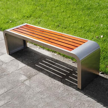 YXIANG56Q Buffet Sideboards U-Shaped Backless Stainless Steel Frame Wooden Seat Plate Outdoor Bench Courtyard for Dining Room(Large)