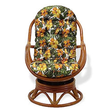 Wickerix Set of 2 Bali Lounge Swivel Rocking Chairs with Floral Cushion and Pelangi Round Coffee Table Natural Rattan Wicker Handmade, Colonial Color