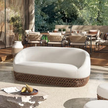 Jennifer Taylor Home Willow 71" Upholstered Woven Patio Deep Seating Sofa, Golden Brown Wicker Frame, Wheat Beige, Wheat Beige Axroma Olefin