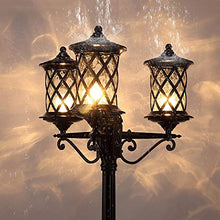 PeiyuLight 3-Head Vintage Outdoor Landscape Lantern - European Style Patio Light with E26/E27 Socket, Weather Resistant, Ideal for Garden, Porch, and Driveway Decor(2.4m-Black)