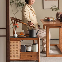 Couch End Table Chinese Style Tea Cabinet Living Room Corner Sofa Side Table Wooden Mobile Side Table Trolley Corner Tables for Living Room
