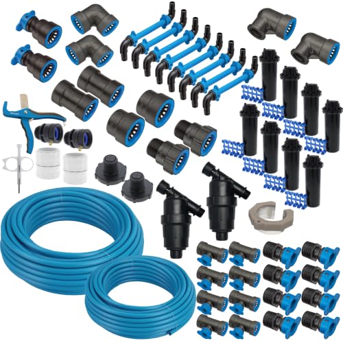 Blu-Lock Manual 3/4" Push-Fit Sprinkler Kit, DIY In-Ground Lawn Irrigation, Tubing, Fittings, and Rotor Sprinklers, Zones: 2