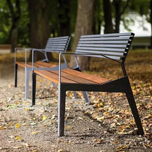 GRFIT Outdoor Bench Outdoor Bench with Back and Armrests, Triple Seat, Steel, Outdoor, Community, Wood, for Home, Balcony, Patio, Lounge Garden Bench (X-Large)