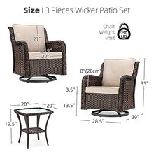 Towallmark Outdoor Swivel Wicker Glider Patio Chairs with Table Set, 3 Pieces Outdoor Bistro Set with 4”Thick Cushions and Coffee Table for Porch, Balcony, Deck (Beige)
