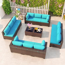 HTERWQEA 14‑Piece Outdoor Patio Furniture Set, Wicker Rattan Sectional Sofa with Cushions, Patio Furniture Set Outdoor Couch Conversation Set for Garden, Lawn, Poolside, Backyard