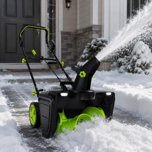 Snow Shovel Electric Cordless, 20-in Snow Thrower with 2 Batteries
