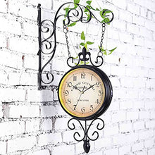 ERTTGWGF Outdoor Garden Hanging Clock Double Sided Round Wall Mounted Hanging Iron Clock Mute On Time for Home Living Room Bar - s Vintage