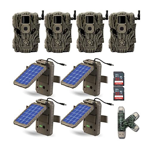 Stealth Cam Fusion X 26 MP Trail Camera Bundle with Night Vision, Solar Panel, 32GB SD Card & Card Reader (4-Pack)