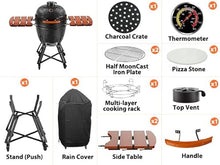 ROOMTEC 18'' Kamado Charcoal Grill with Cover, Portable Camping Grill, Black