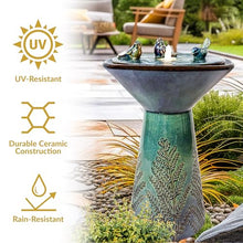 Sunnydaze 28" Ceramic Garden Water Fountain with LED Lights & Bird Accents