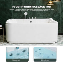 61-in Freestanding Acrylic Whirlpool Tub for 2 People with 16 Jets, LED Lights, Heater, Digital Control, Dual Headrests, Spa Massage Bath