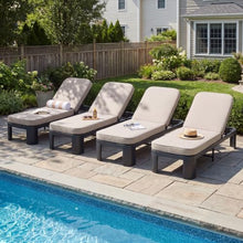 Merax Acacia Wood Outdoor Chaise Lounge Chair Set of 4 with Cushion, Black