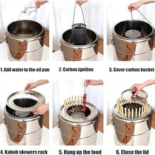 Tiuheyo Smokeless Charcoal Barrel Grill, Stainless Steel Vertical Hanging BBQ Smoker with 360° All-Round Roasting, Oil and Charcoal Separation, Includes 20 Kabob Skewers