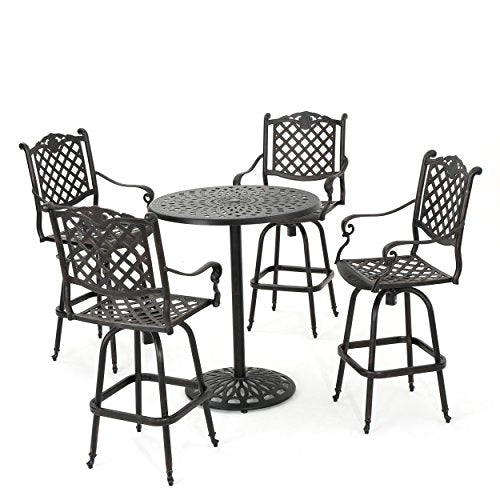 Christopher Knight Home Arlana Outdoor 5-Piece Cast Aluminum Bar Set Black Copper