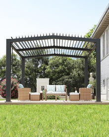Outdoor Louvered Pergola, Heavy Duty Aluminum Pergola with Adjustable Roof, Wind & Snow Resistance & Hidden Drainage System, All Weather for Patio, Backyard, Deck & Garden