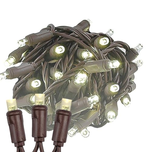 Novelty Lights 24-Pack, 25 Feet 50 Light Brown Wire LED Christmas Lights Outdoor, Commercial Grade, Yellow, 5mm Bulbs, UL Listed, Connectable up to 1075 Feet