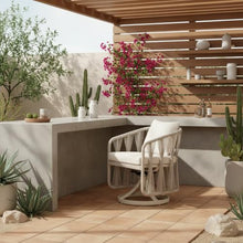 Breeze Cream Metal Outdoor Swivel Dining Chair with Pearl Cushions