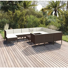 NLQMSU 12 Piece Garden Lounge Set Brown PE Rattan Steel Frame