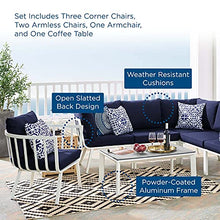 Lounge Sectional Sofa Chair Set, Aluminum, Metal, White Blue Navy, Modern, Outdoor Patio Cafe Bistro