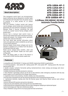 4PRO ATS-125A-4P-iRC Automatic Transfer Switch, 125A, 230/400V, 50Hz, 60Hz