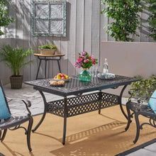 Hassyee Classic Expandable Dining Table with Sturdy Frame and Umbrella Hole for Poolside, Backyard, Outdoor All-Weather Cast Aluminum Table with Shiny Copper Finish for Lawn