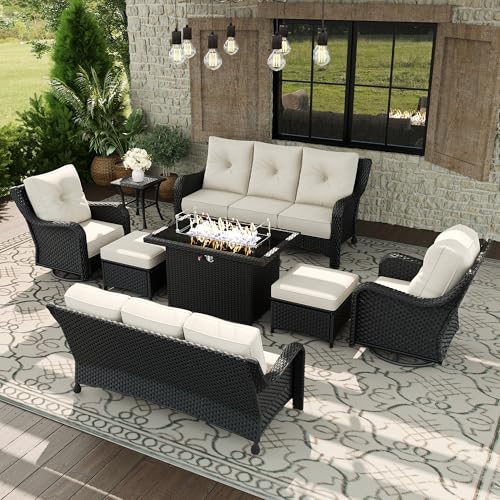Aeeiua 8 Piece Patio Furniture Set with Fire Pit Table