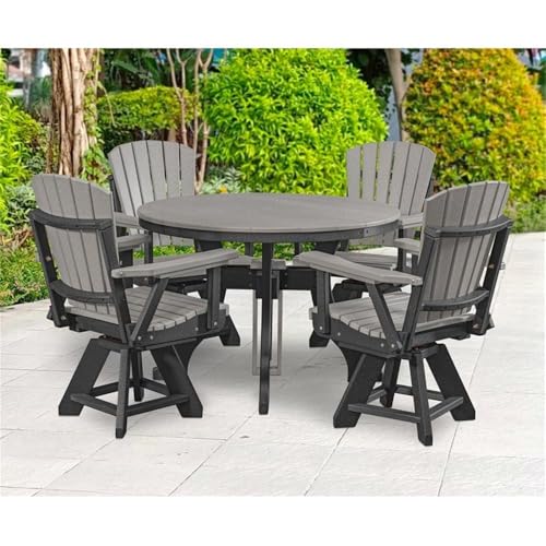 American Furniture Classics Model DR130LGB-K Five Piece Round Dining Height Dining Set in Light Grey with a Black Base, Made in The USA