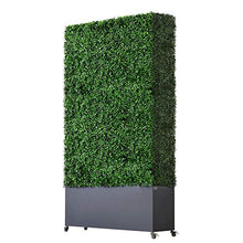AGPL Artificial Hedge Wall with Dark Gray Color Stainless Steel Planter Box and Caster. Moveable Privacy Decorative Wall 48" W x12“D x 82“H …